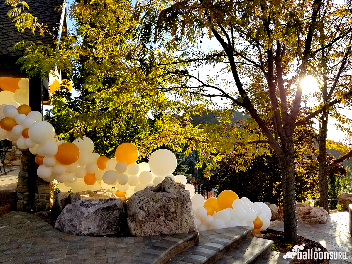 Beautiful organic balloon arch for a wedding reception.