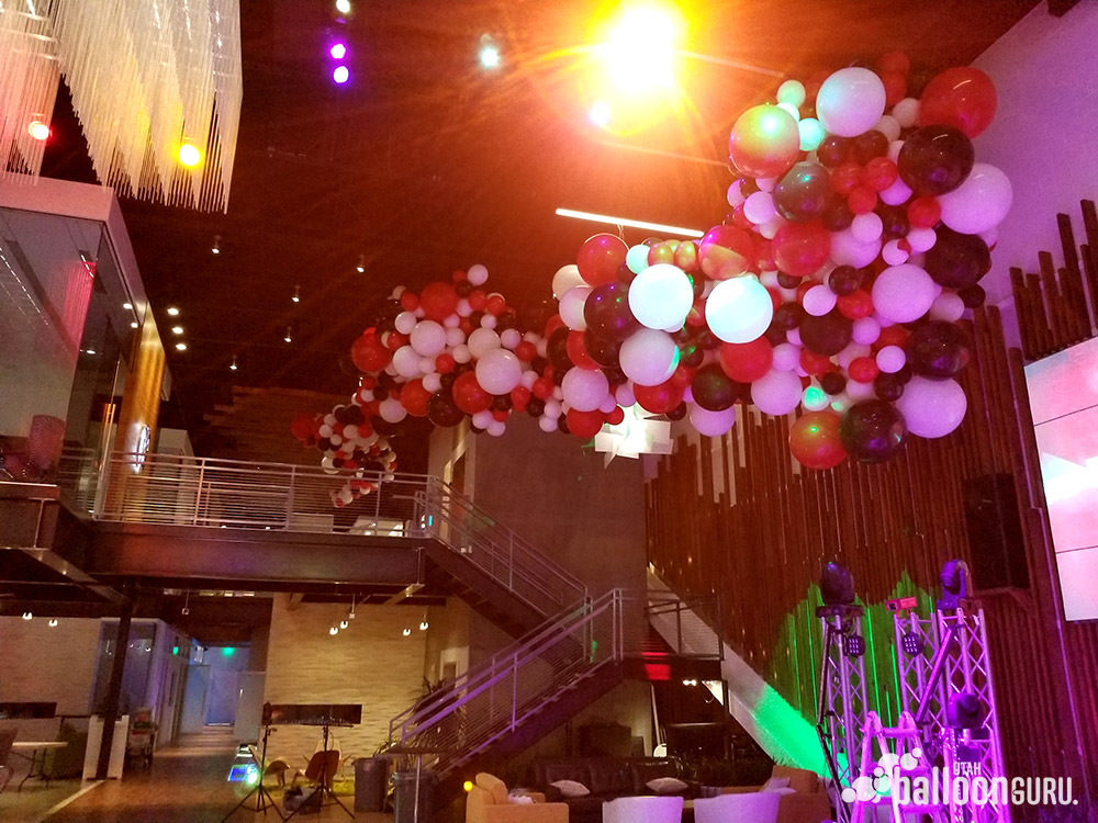 Large Valentine's Day balloon arch for a dance.